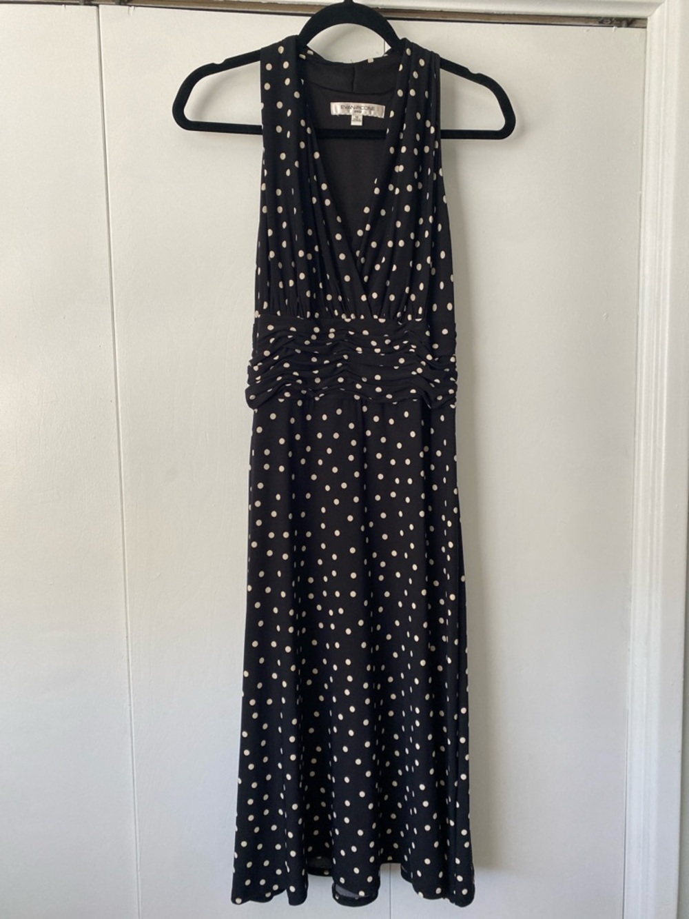 Evan Picone Black Maxi Dress with Cream Polka Dots